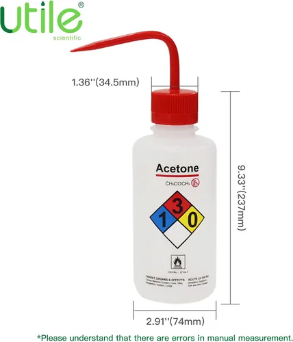 Vista 4 de Utile 4 botellas de lavado de acetona de 17 oz (16.9 fl oz), boca estrecha, botella de seguridad con ventilación automática, material de LDPE