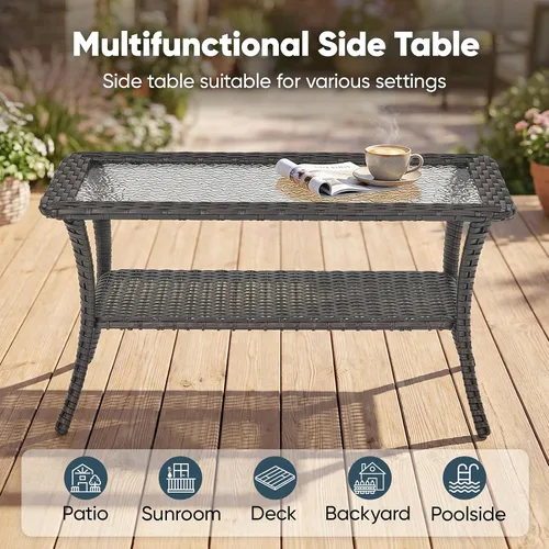 Vista 5 de Belord Mesa de centro al aire libre para patio, mesa de centro de ratán de 40 pulgadas con almacenamiento de 2 capas, mesa rectangular de mimbre