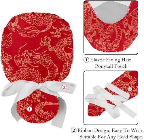 Vista 4 de Gorras de trabajo para mujer, gorra quirúrgica Bouffant, cohete celestial, cuerpo marina, cola de caballo, sombrero de uniforme de amarre