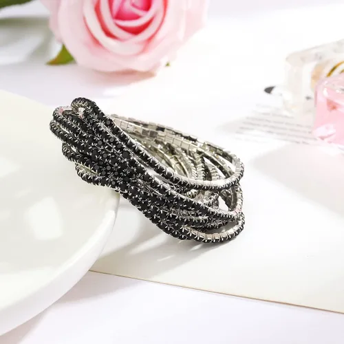 Vista 6 de DIMISHIN Pulsera elástica de diamantes de imitación para mujer, juego de pulsera de tenis de cristal apilable