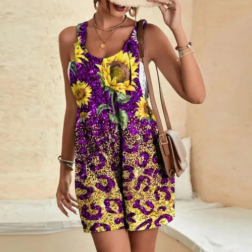 Vista 3 de PANOEGSN Womens Summer Cute Front Tie Short Jumpsuits Leopard Sleeveless Rompers Spaghetti Strap Baggy Overalls with Pockets