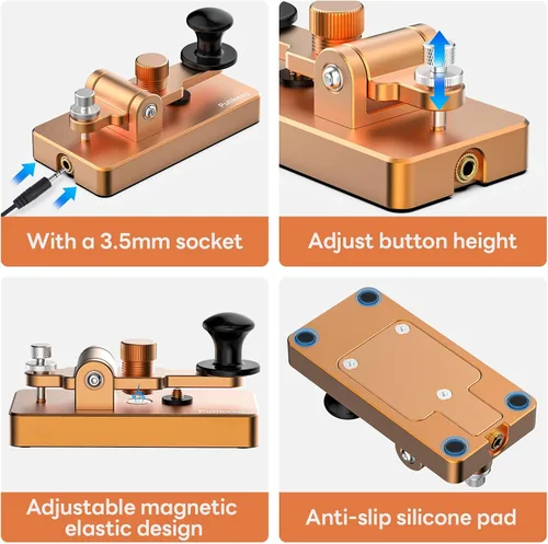 Vista 2 de Putikeeg Clásico Morse Mini Código Clave Morse Código Paleta Llave Aleación de Aluminio Mini-Key Morse CW Llave Portátil Morse Práctica Clave Oro