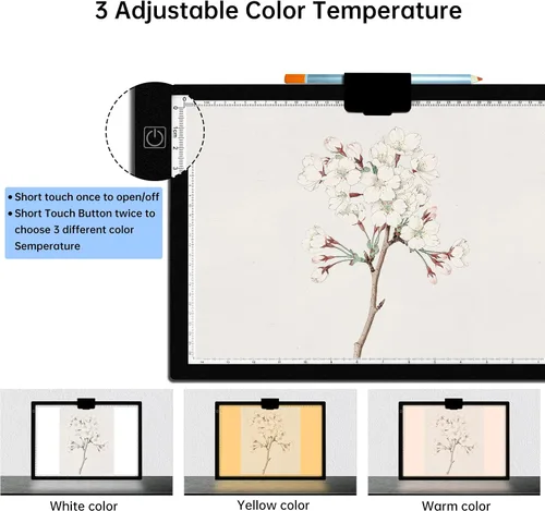 Vista 5 de Mlife Almohadilla de luz A3, caja de luz de batería integrada, temperatura de 3 colores, brillo continuo, tablero de luz LED recargable para trazar