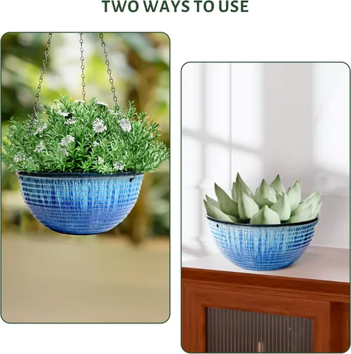 Vista 5 de Macetas colgantes de 10 pulgadas para plantas de interior y exterior, paquete de 2 macetas colgantes con orificio de drenaje, macetas colgantes