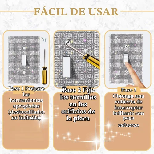 Vista 4 de Cubierta de interruptor de luz con brillos genéricos y enchufes, cubierta de placa de pared con diamantes de imitación brillantes, cubiertas de 1