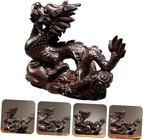 Vista 5 de Yardwe Figura de paisaje de año nuevo, decoración de mascota china, estatua de riqueza de Feng Shui, estatua de dragón 2024, estatua de dragón