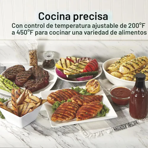 Vista 5 de Parrilla de interiores Hamilton Beach 25361, Tapa de acero inoxidable con ventana, Plateado Adjustable Temperature Control To 450°F 118 sq. in.