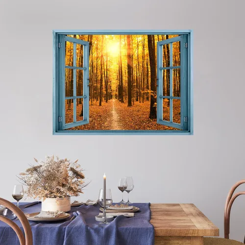 Vista 35 de wall26 Adhesivo decorativo para pared, diseño de oso y mariposa fuera de una ventana abierta, no se pega ni se pega, papel tapiz no tejido