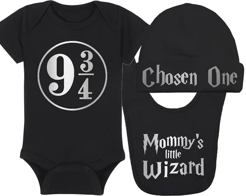 Vista 37 de Sombrero de bebé Wizard - Chosen One (tela negra - diseño dorado)