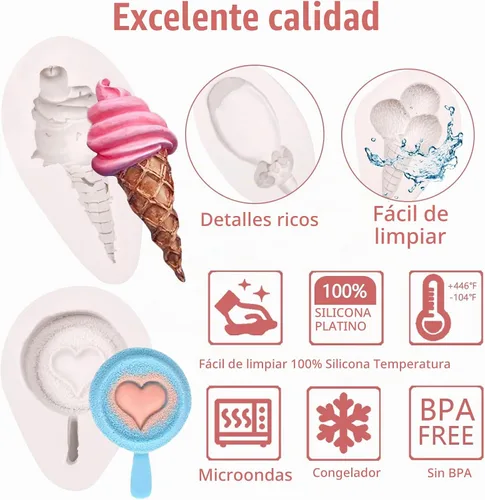 Vista 3 de Mini molde de fondant para pastel de helado de 3 piezas, molde de silicona para helado para decoración de pasteles, chocolate con azúcar dulce