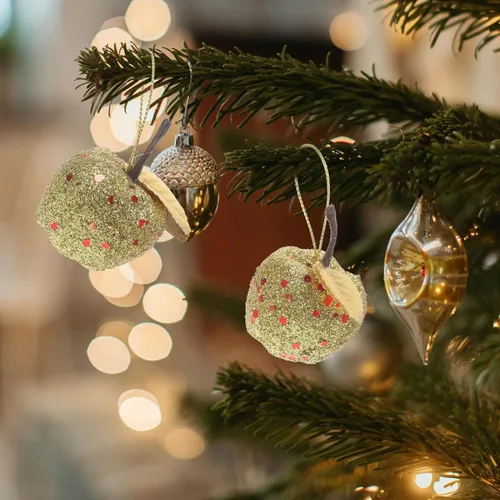 Vista 8 de 20 adornos de manzana para árbol de Navidad, mini adornos colgantes de manzana con purpurina para árbol de Navidad, decoraciones colgantes