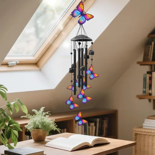 Vista 9 de Campanillas de Viento de Mariposa para Exteriores, Campanillas de Metal Negro al Aire Libre, Regalos de Mariposas para Mujeres/Hombres, Decoración