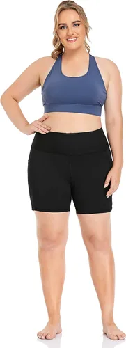 Vista 5 de ZERDOCEAN Pantalones cortos de ciclismo para mujer, talla grande, de 8 a 5 pulgadas, cintura alta, para yoga, entrenamiento, deportes, atletismo