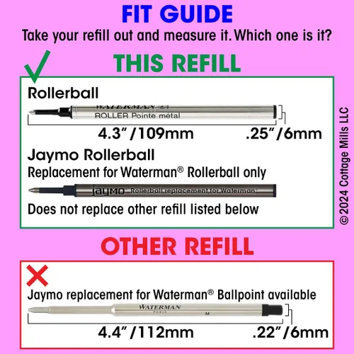 Vista 4 de Jaymo Replacement for Waterman 540951/540961 and Schmidt 5888 - Measures 4.3 in / 109 mm Long - Rollerball Pen Refill - 2 Red
