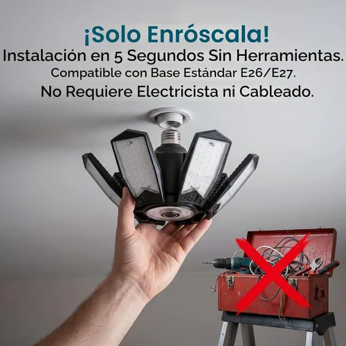 Vista 5 de Bombilla LED para garaje AYSEMO de 15000 lm - Luces LED de techo ajustables en 360° con 6+1 paneles deformables, 6500 K de luz diurna, base