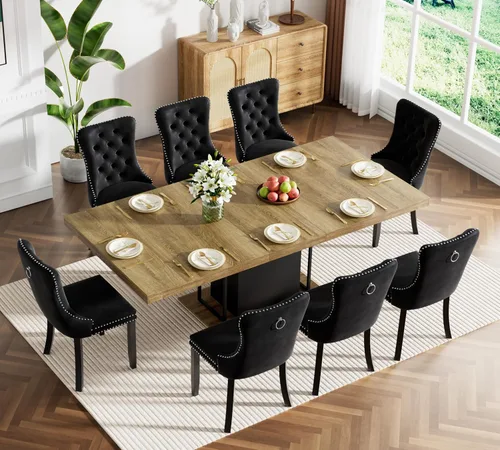 Vista 37 de HomVent - Juego de mesa de comedor extensible de mármol sintético blanco para 4 63"-79" Extendable Dining Room Table Set with 4 Velvet Chairs