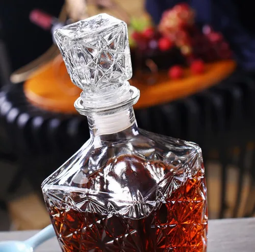 Vista 8 de Anso Decantador de cristal de cristal para whisky, dispensador de botellas, licor, vino, vodka, alcohol (8.5 fl oz)