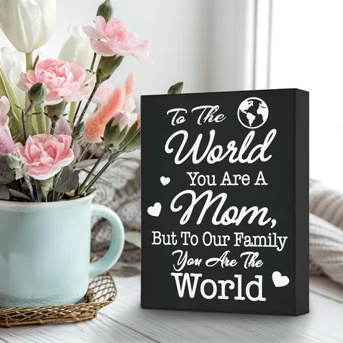 Vista 7 de JennyGems Regalos para mamá y letrero sentimental para el Día de la Madre "To Our Family You Are The World" Mom Cite Saying Regalos para mamá