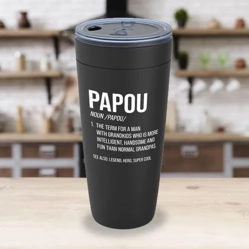 Vista 3 de Funny Grandpa Black Viking Vaso de 20 onzas – Definición Papou – Diccionario de abuelos para abuelo, cumpleaños, abuelo, griego, día del padre
