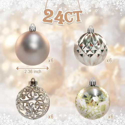 Vista 2 de 24 Esferas Navideñas de Champán Colgantes para Árbol, Adornos Irrompibles, Decoraciones de Temporada para Decoración de Árbol, Fiestas y Navidad
