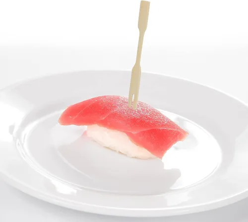 Vista 6 de Mini tenedores de bambú de 3.5 pulgadas, tenedores pequeños para postre, tenedores de cóctel, palillos de dientes de doble punta para aperitivo