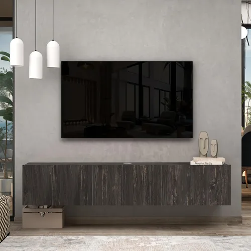 Vista 2 de Atelier Mobili - Soporte de TV flotante negro de 65 pulgadas, centro de entretenimiento flotante para TV de 80 pulgadas, gabinete de TV negro