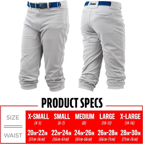 Vista 7 de Franklin Sports Pantalones de béisbol y sóftbol juveniles, hasta la rodilla + pantalones de béisbol de ajuste relajado para niños, color blanco