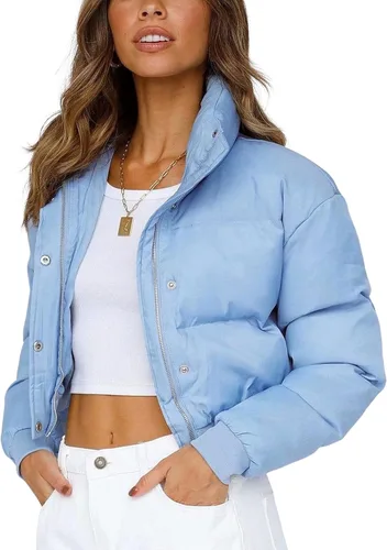 Vista 10 de Uaneo Chaqueta Puffer Recortada para Mujer con Cuello Levantado y Cremallera Frontal, Abrigos Acolchados de Plumón de Invierno
