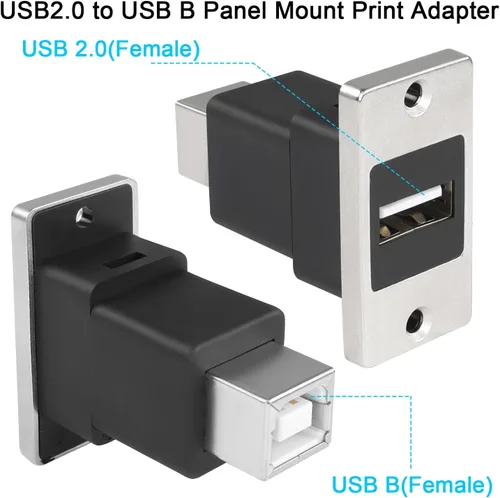 Vista 2 de QIANRENON Adaptador de impresión de montaje en panel USB 2.0 a USB B, USB 2.0 hembra a USB B hembra conector rectangular, toma de impresora