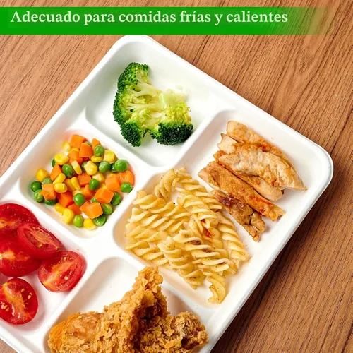 Vista 5 de ECOLipak Platos 100% compostables de 5 compartimentos, paquete de 125 platos de papel desechables, platos de caña de azúcar biodegradables de alta