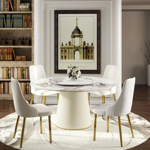 Vista 17 de Mesa de comedor redonda con 31.5 pulgadas desmontable Lazy Susan, moderna mesa de comedor de piedra sinterizada de 59 pulgadas de D para 8 asientos