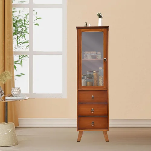 Vista 5 de Armario de almacenamiento de madera, armario con 1 puerta y 2 cajones, vitrina, organizador de almacenamiento de armario de cocina para dormitorio