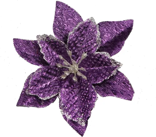Vista 8 de YYCRAFT 12 flores artificiales de seda brillante con purpurina para decoración de árbol de Navidad (plata, 8 pulgadas)