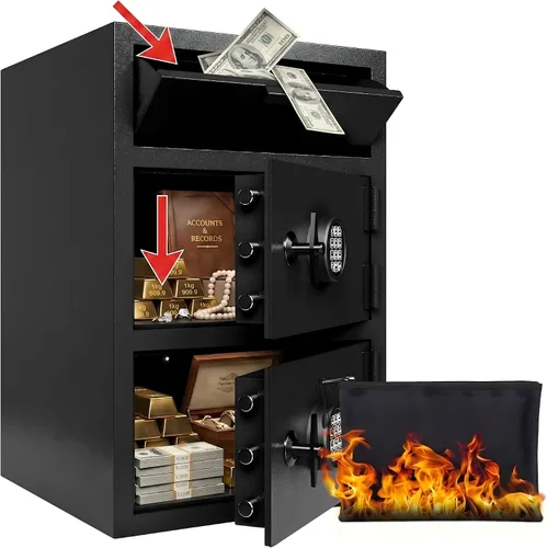 Vista 11 de Caja fuerte de caída de 2.6 pies cúbicos para dinero de negocios con ranura de depósito, combinación digital y mecanismo anti-extracción para hogar