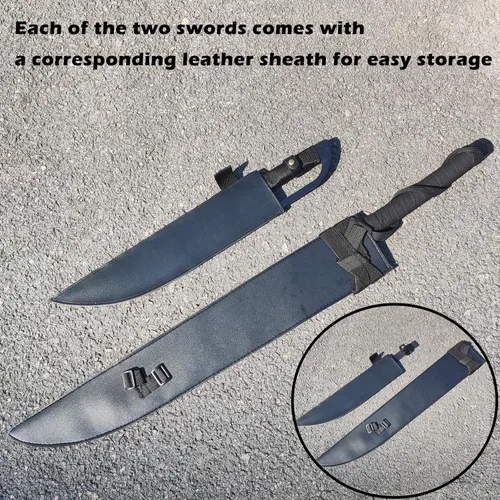 Vista 6 de Juego de dos piezas de espada de anime de metal, espadas dobles Zangetsu de Kurosaki para cosplay, colección