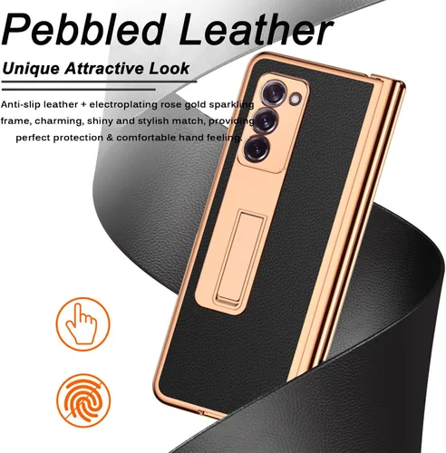 Vista 5 de Miimall Funda compatible con Samsung Galaxy Z Fold 2 con soporte para S Pen y S Pen + cubierta de pantalla + soporte + patrón de cuero chapado todo