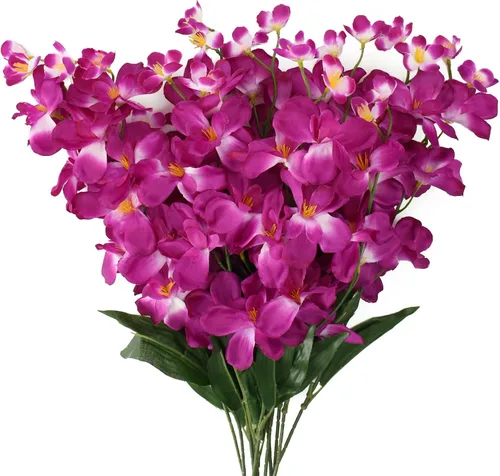 Vista 9 de Tallos de orquídeas artificiales de 26.7 pulgadas, 12 piezas de orquídeas de seda azul turquesa para boda, ramo de novia, corona, centro de mesa
