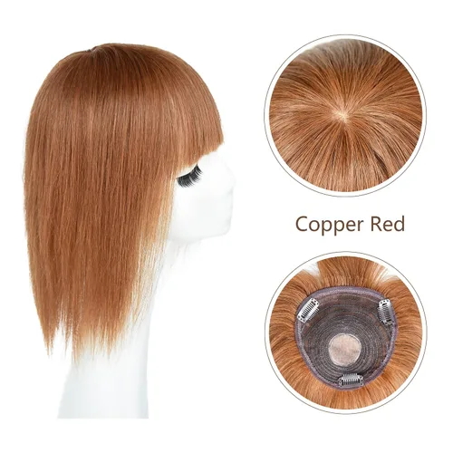 Vista 4 de viviaBella Extensiones de cabello humano con clip de cabello humano con flequillo, base de seda, flecos para pérdida de adelgazamiento, extensiones