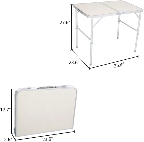 Vista 3 de lapday Mesa plegable de aluminio, mesa de camping multiusos, mesa rectangular portátil y ajustable para fiesta, playa, patio trasero, barbacoa