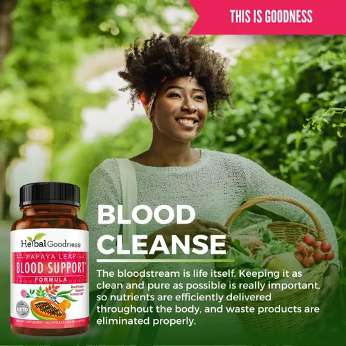 Vista 4 de Herbal Goodness Cápsulas de apoyo de sangre de hoja de papaya - Salud de plaquetas y médula ósea, apoyo inmunológico y limpieza de sangre - Cápsulas