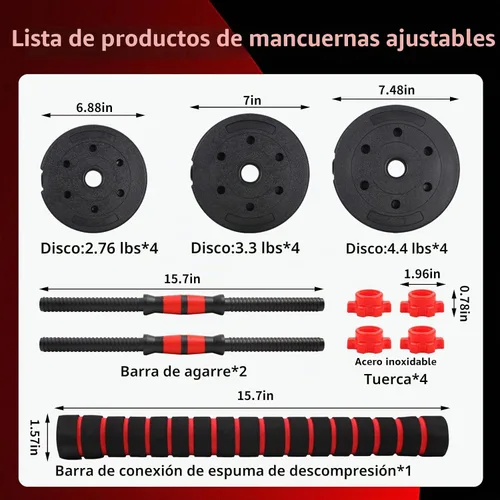 Vista 2 de Juego de mancuernas de pesas ajustables, juego de mancuernas ajustables que no ruedan, juego de mancuernas de pesas libres hexagonales, juego