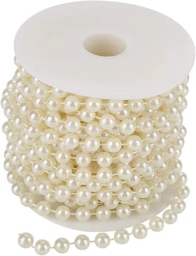 Vista 6 de 32.8 ft/roll 0.315 in Línea de Algodón Artificial Perlas Perlas Cadena Cadena Guirnalda Flores Decoración de la Boda Artesanía Perla Cadena (Beige)