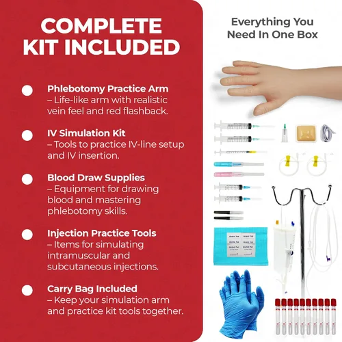 Vista 2 de Kit de práctica de flebotomía The Apprentice Doctor – Brazo completo de entrenamiento de flebotomía para venopunción y simulación IV Diseñado