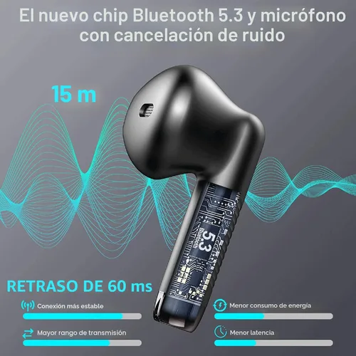 Vista 2 de Auriculares inalámbricos, auriculares Bluetooth 5.4 con graves estéreo, auriculares Bluetooth en el oído con cancelación de ruido y micrófono