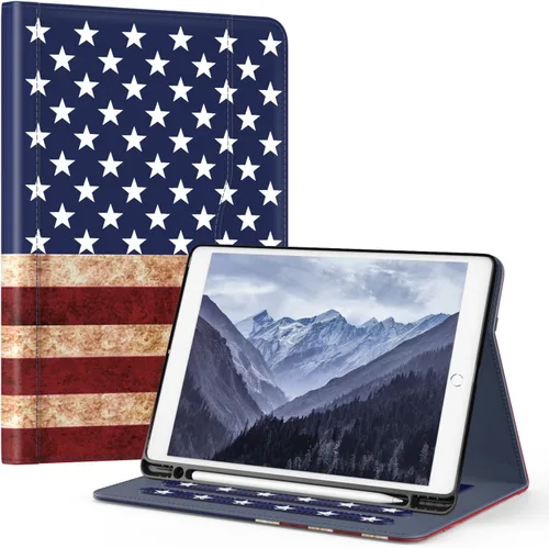 Vista 23 de OKP Funda para iPad de 9ª generación 2021/8ª generación 2020/7ª generación 2019 de 10.2 pulgadas, funda con visión multiángulo, cuero PU con soporte