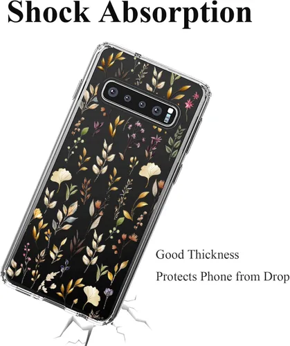 Vista 13 de Unov Funda para Galaxy S10, transparente con diseño en relieve, flor Flor estética