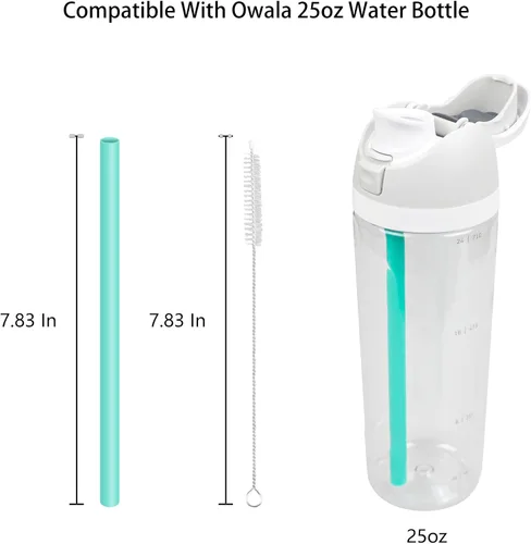 Vista 2 de Pajitas de repuesto compatibles con botella de agua de plástico transparente FreeSip de 25 onzas de Owala, paquete de 6 con 1 cepillo (negro + verde)