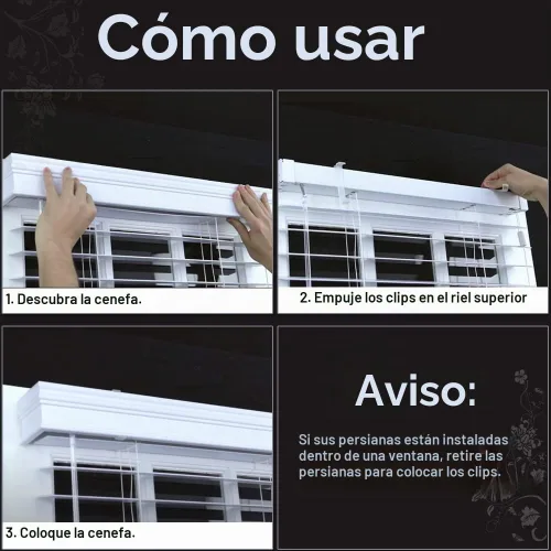 Vista 5 de Clips de cenefa de 2.5 pulgadas, clip de persiana de ventana transparente para persianas horizontales, se adapta a cenefa de 2.5 pulgadas (6 piezas)