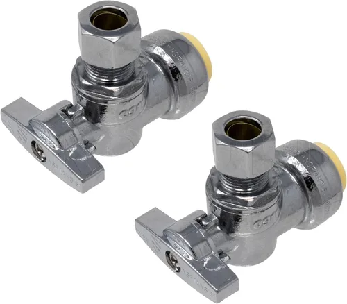 Vista 6 de PROCURU Paquete de 1 válvula de parada angular PushFit de 1/2 pulgada nominal x 3/8 pulgadas de diámetro exterior Comp, válvula de cierre de latón
