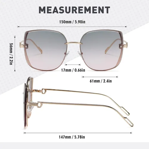 Vista 3 de Bevi Gafas de sol vintage sin montura de metal con protección UV 400, gafas de moda para mujer